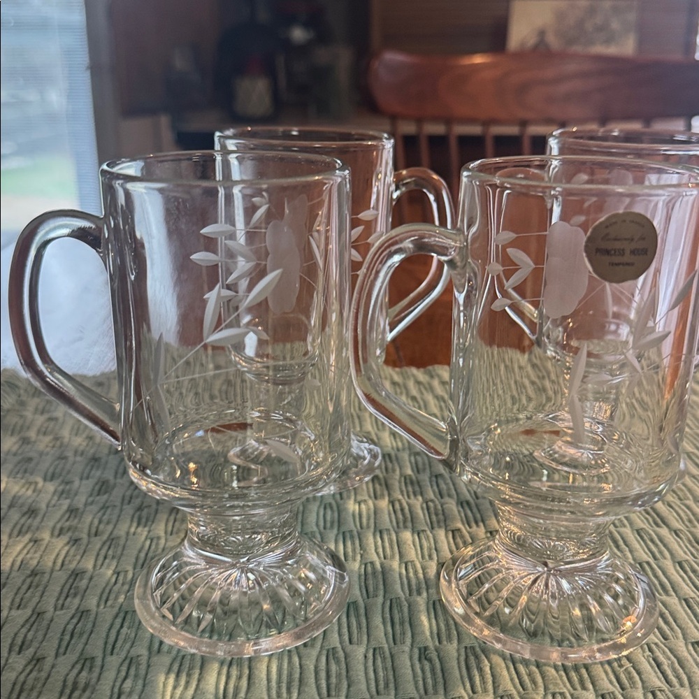 Vintage Princess House Heritage Irish Pedestal coffee mugs cups - set of 4